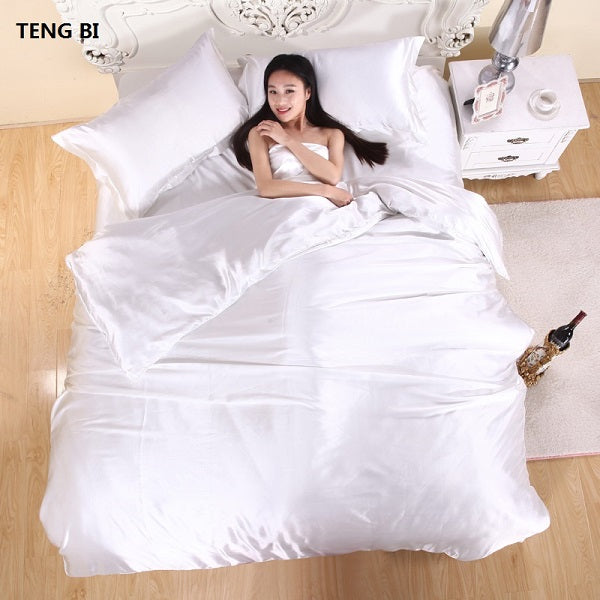 HOT! 100% pure satin silk bedding set